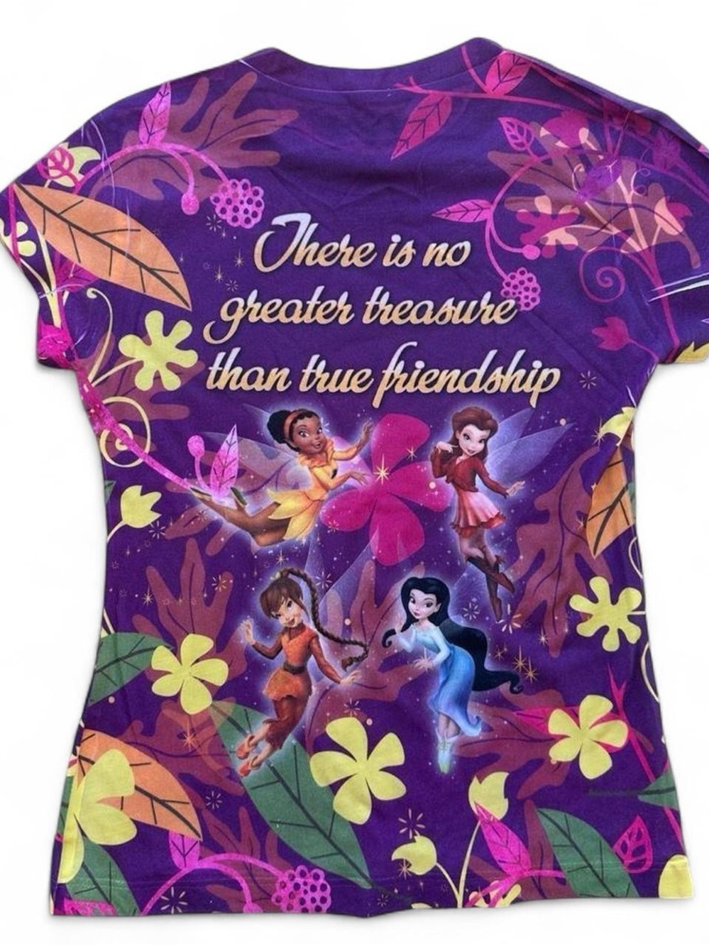 Disney Tinker Bell Purple Floral Short Sleeve Tee size small - Picture 2 of 5